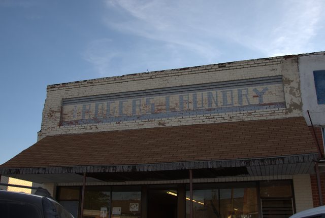 A brick commercial block in Dawson, photographed in 2014